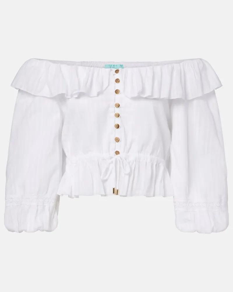 Melissa Odabash Blusa Corrine in popeline di cotone con scollo bardot Bianco
