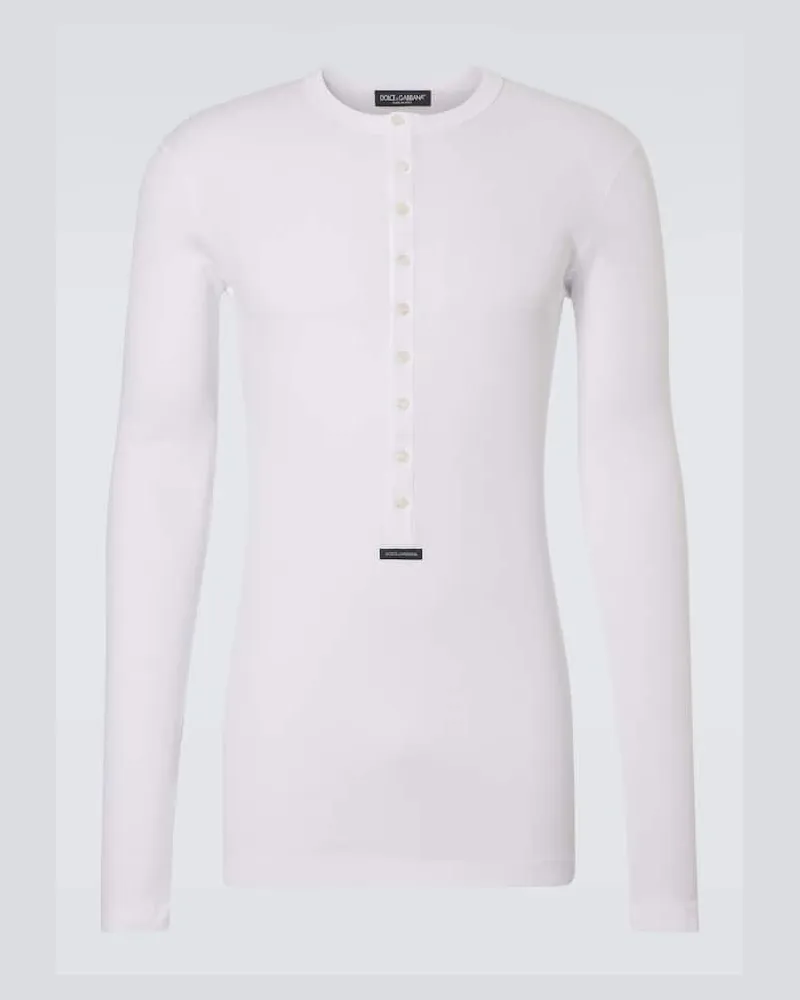 Dolce & Gabbana Polo Henley in cotone a coste Bianco
