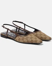 Gucci Ballerine slingback in canvas GG con pelle Marrone