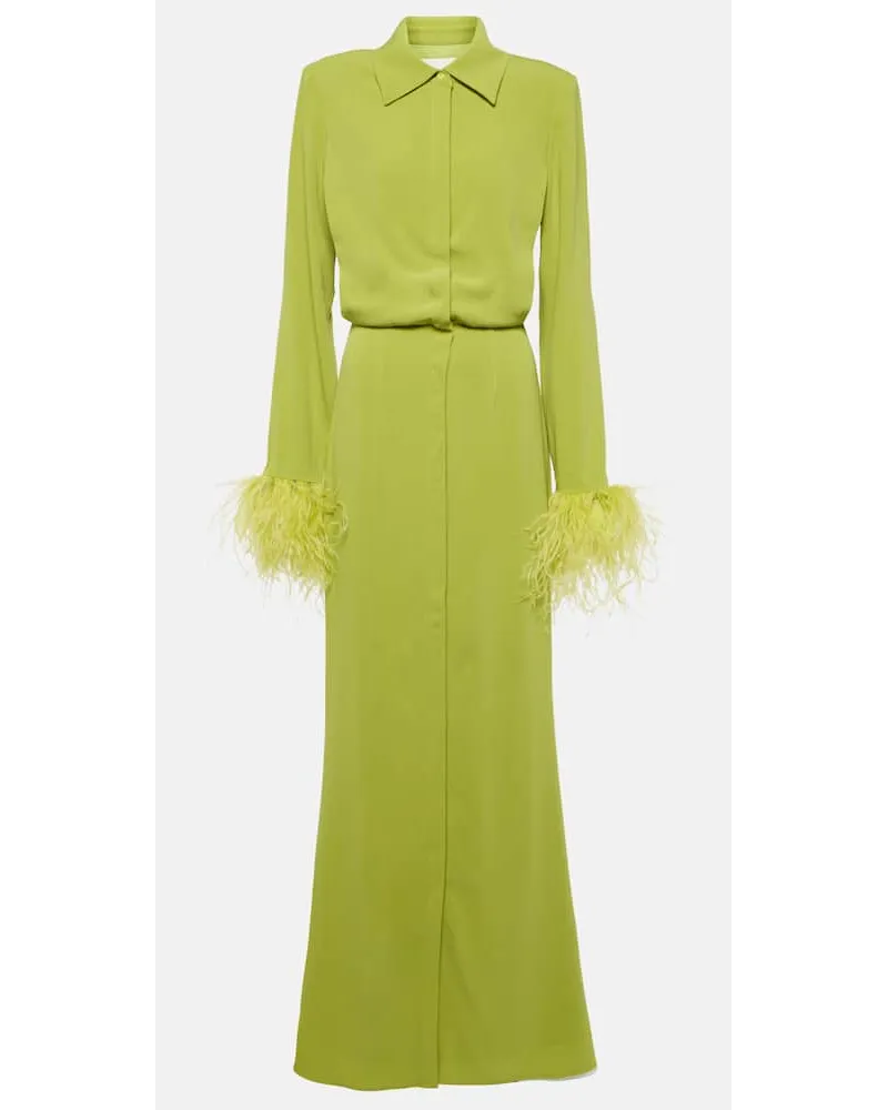 Roland Mouret Abito chemisier in crÃªpe di raso con piume Verde