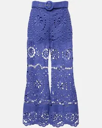 Zimmermann Pantaloni cropped Pop in lino Blu