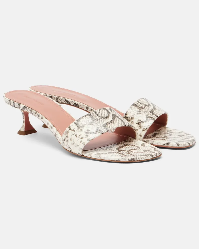 Amina Muaddi Mules Andreea in pelle con stampa serpente Bianco