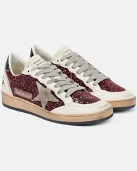 Golden Goose Sneakers Ball Star con glitter e pelle Bianco