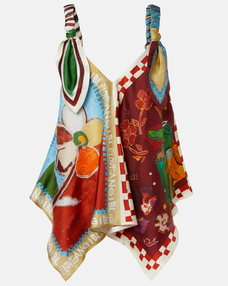 ALEMAIS Alémais x MLAK - Top in twill di seta con stampa Multicolore