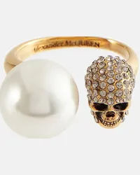 Alexander McQueen Anello con perla bijoux e cristalli Oro