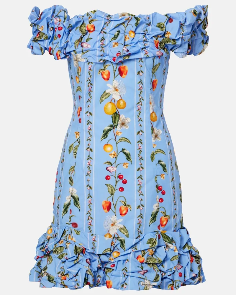 AGUA BENDITA Abito corto Jardin in cotone con stampa Blu