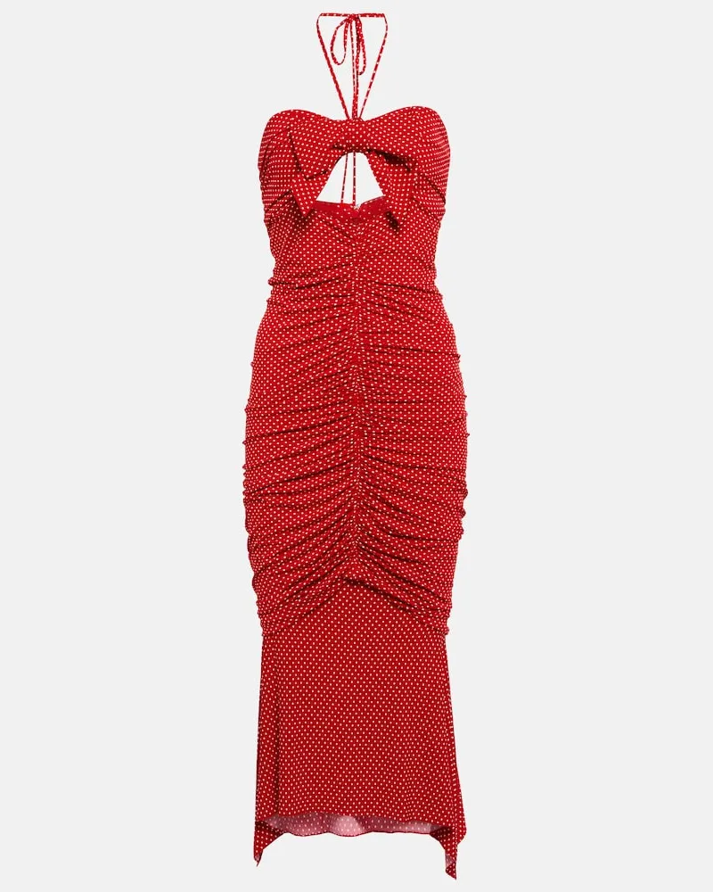 Alexandre Vauthier Abito midi a pois con cut-out Rosso