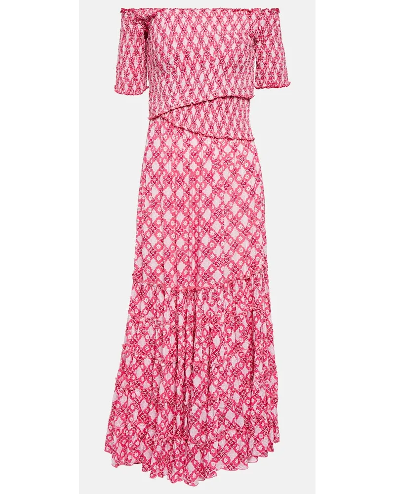 Poupette St Barth Abito midi Soledad con stampa Rosa