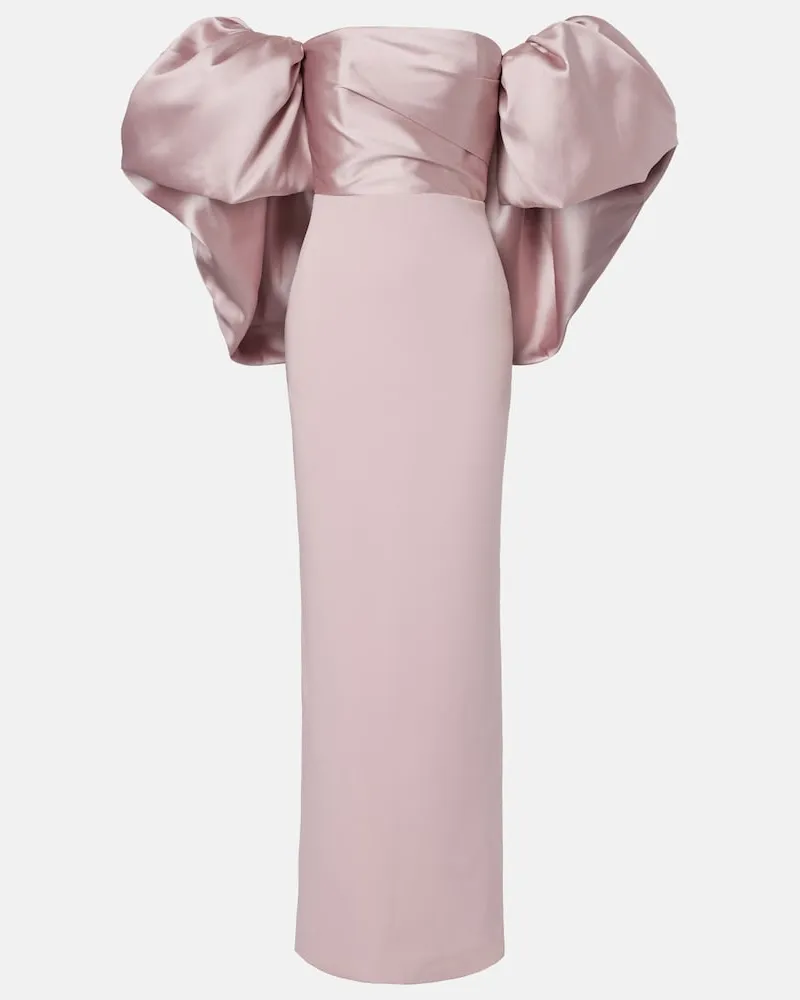 Solace London Abito lungo Floris off-shoulder in raso Rosa