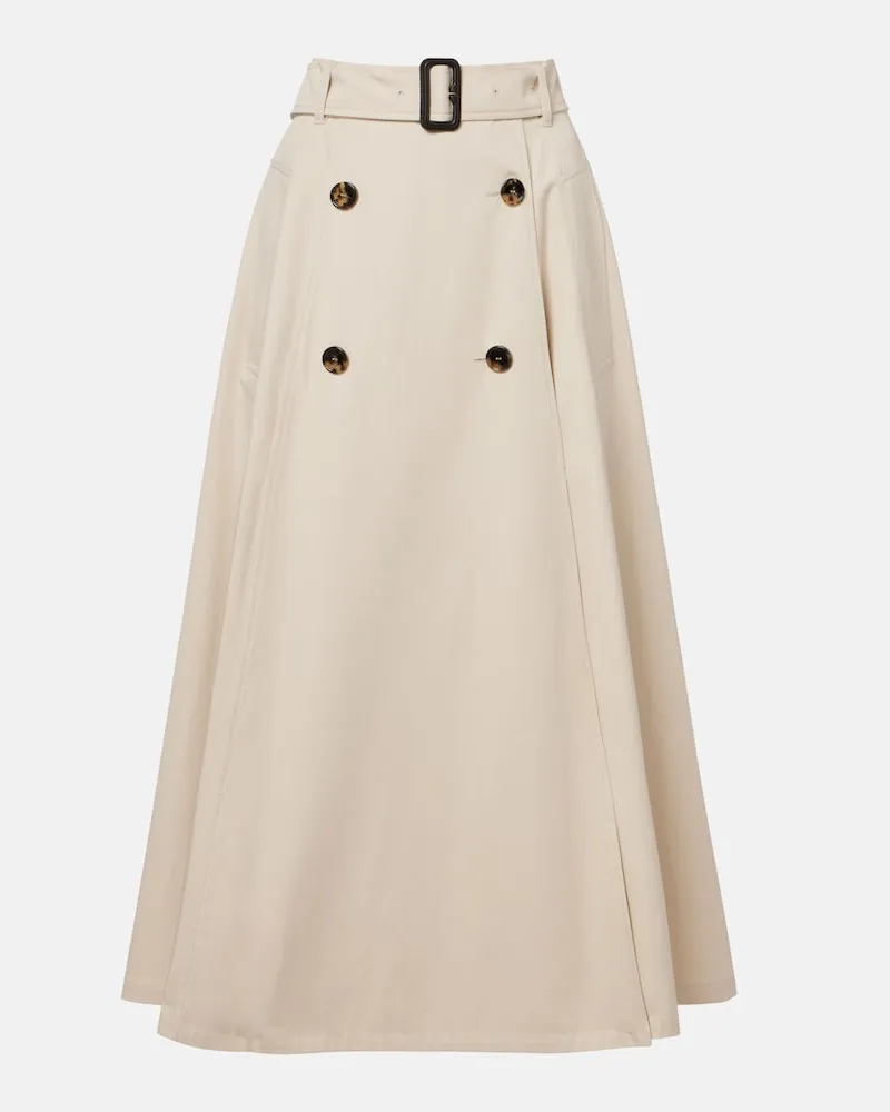 Burberry Gonna midi in gabardine di cotone con cintura Beige