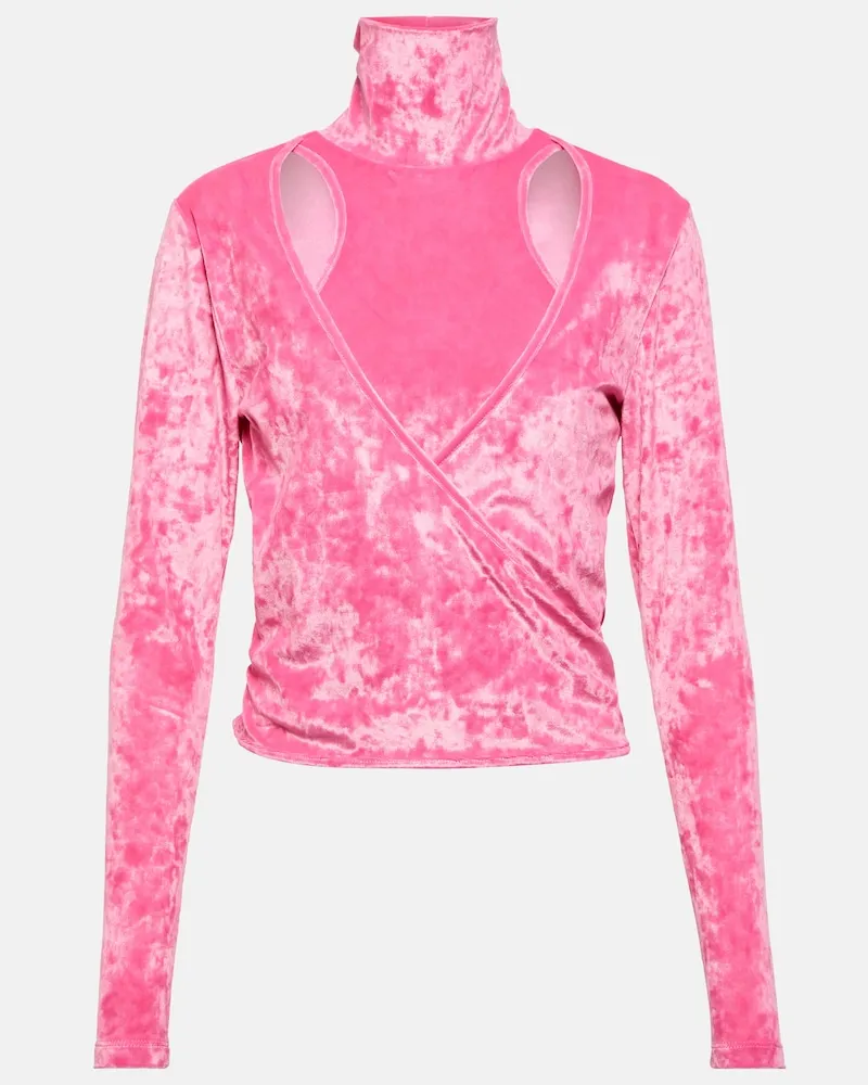Ganni Top a portafoglio in velluto con cut-out Rosa