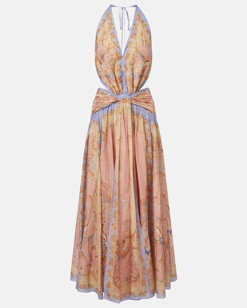 Zimmermann Abito lungo Indra in misto cotone e seta Rosa