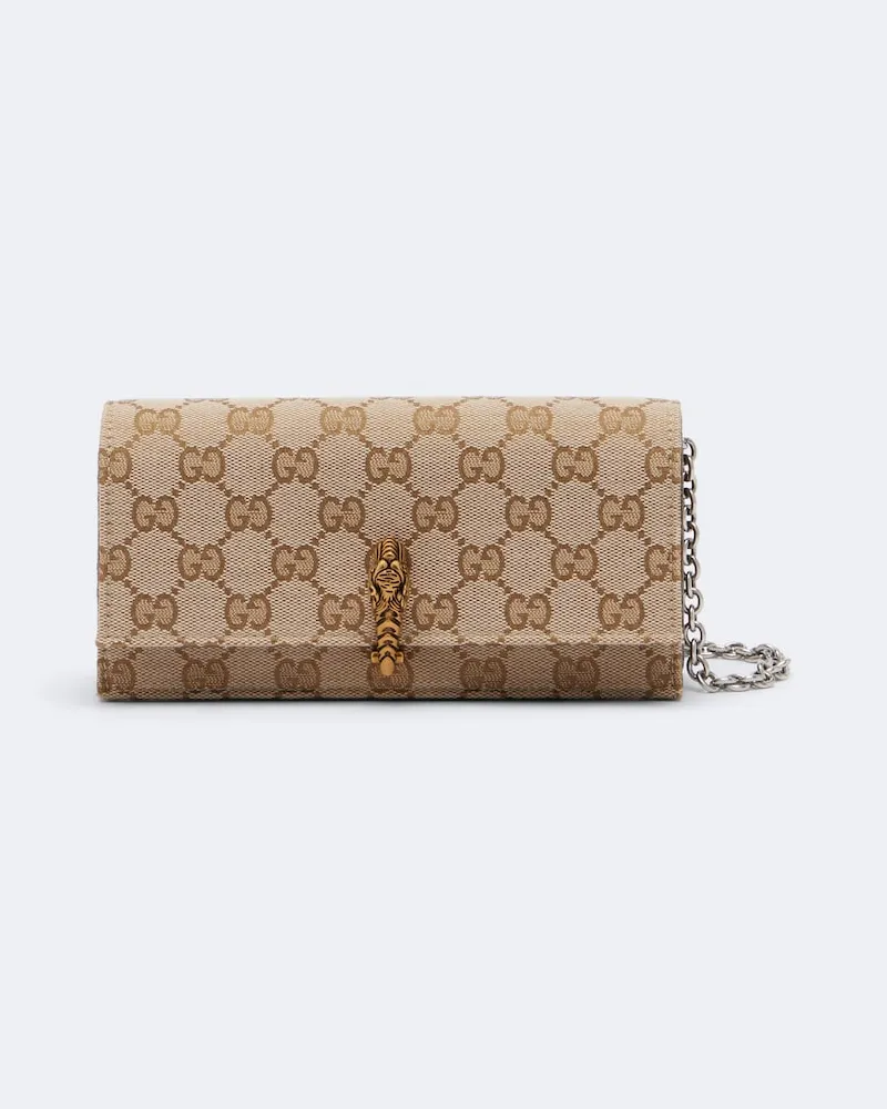 Gucci Portafoglio con catena Dionysus in canvas GG Beige