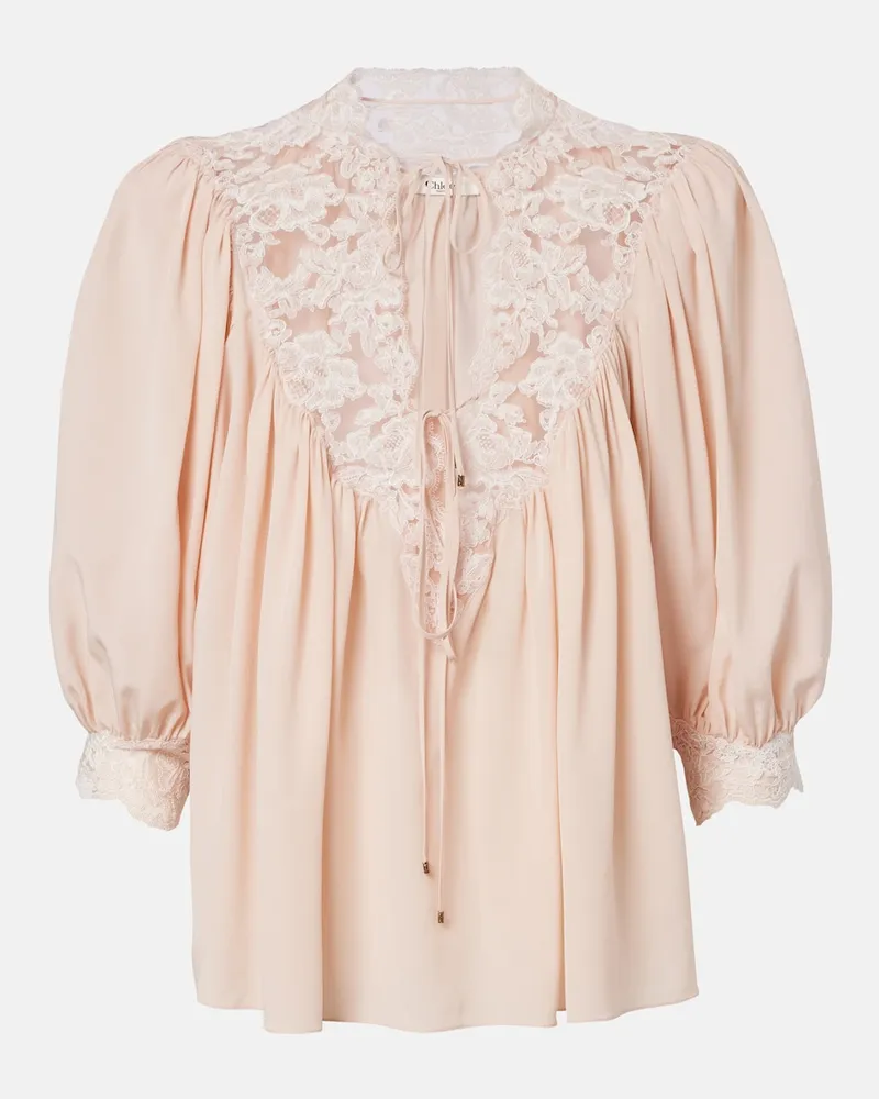 Chloé ChloÃ© Blusa in seta crÃªpe de chine con pizzo Rosa