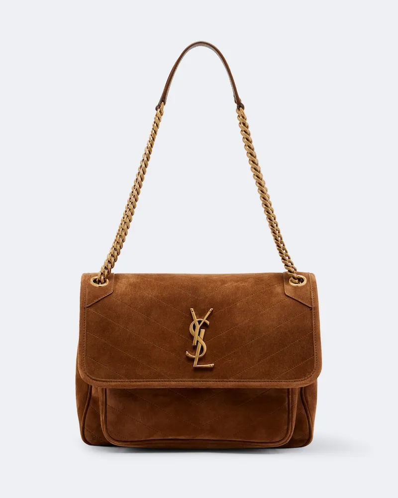 Saint Laurent Borsa a spalla Niki Large in suede Marrone
