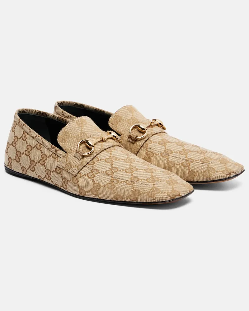 Gucci Mocassini Horsebit in canvas GG Beige
