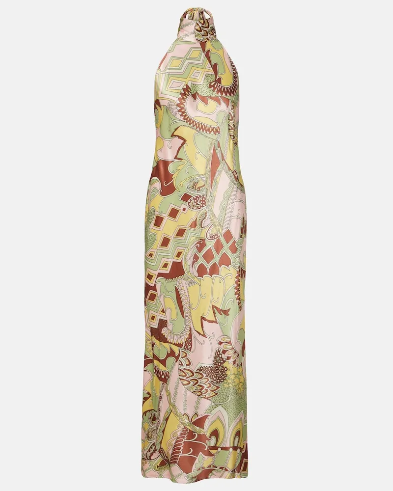 RIXO Abito midi Maura in satin con stampa Multicolore
