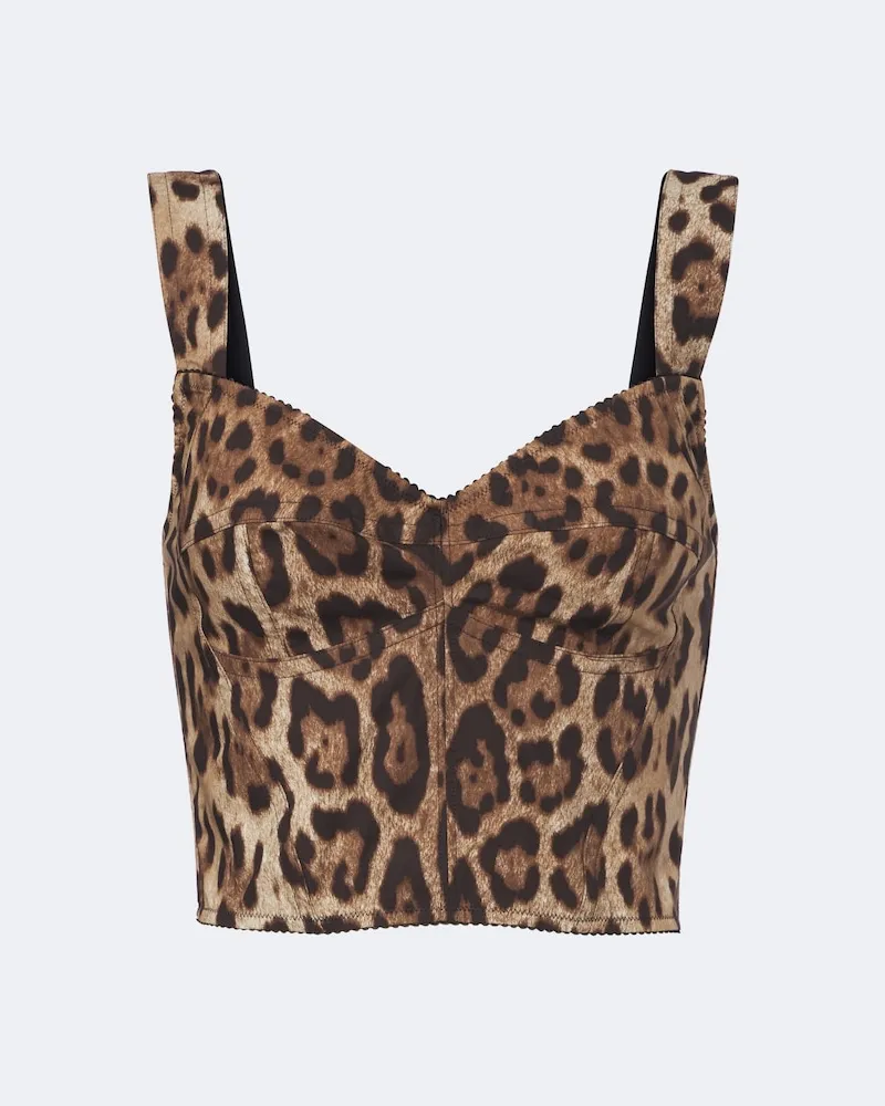 Dolce & Gabbana Top in misto cotone con stampa leopardata Marrone
