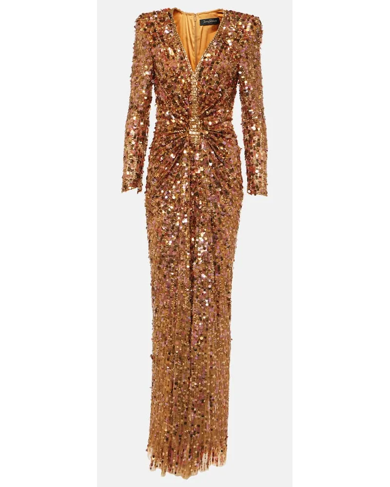 Jenny Packham Abito lungo con paillette Arancione