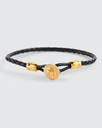 Versace Bracciale Medusa in pelle con logo Nero