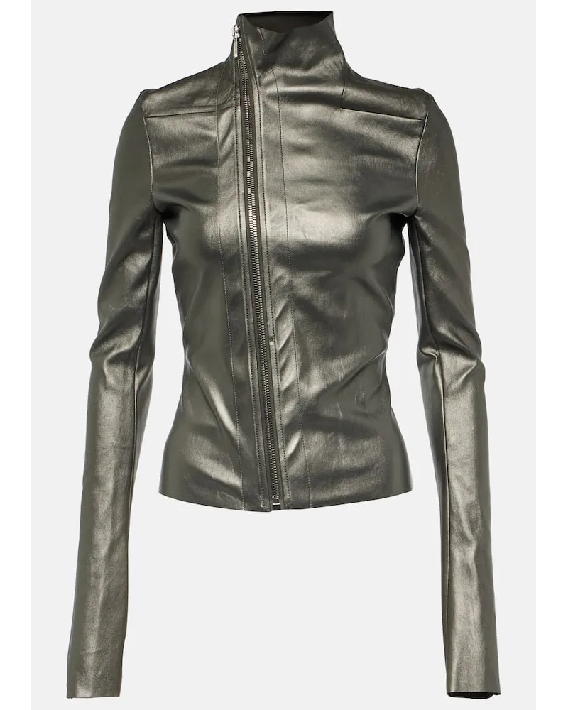 Rick Owens Giacca in pelle metallizzata e cotone Grigio
