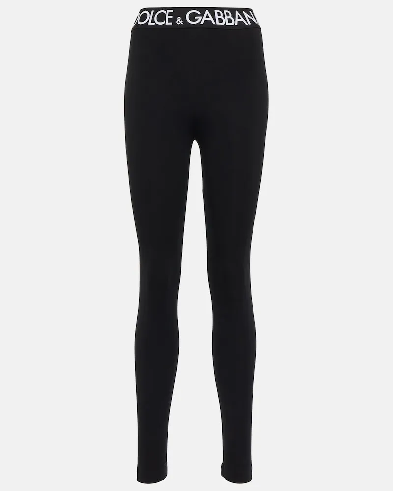 Dolce & Gabbana Leggings in misto cotone con logo Nero
