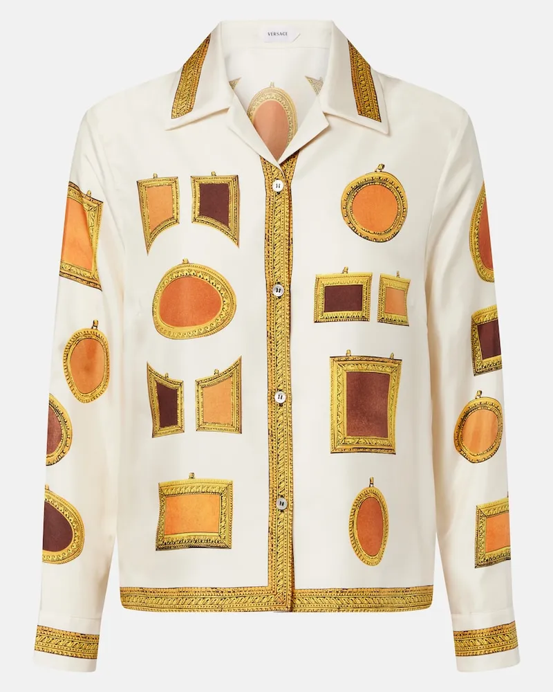 Versace Camicia in twill di seta con stampa Bianco
