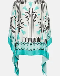 Max Mara Poncho Acro in raso con stampa Blu