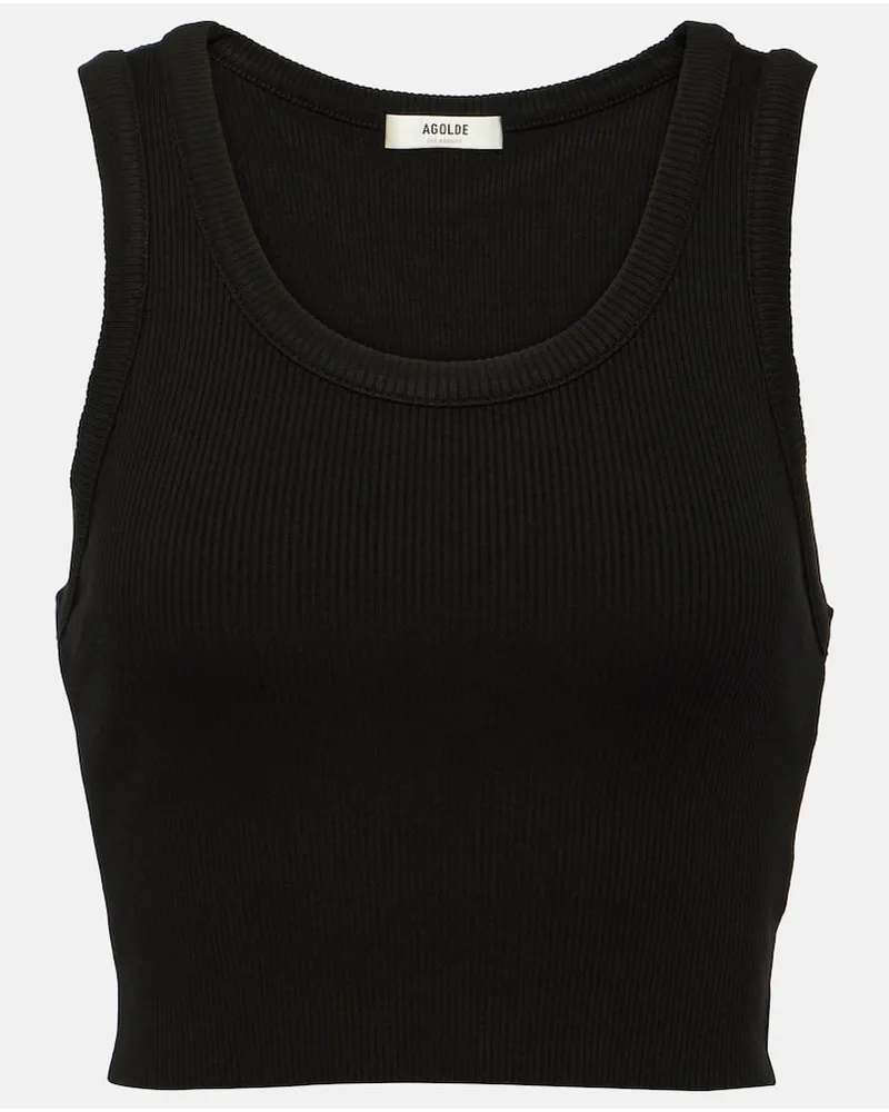 AGOLDE Top cropped in maglia a coste Nero