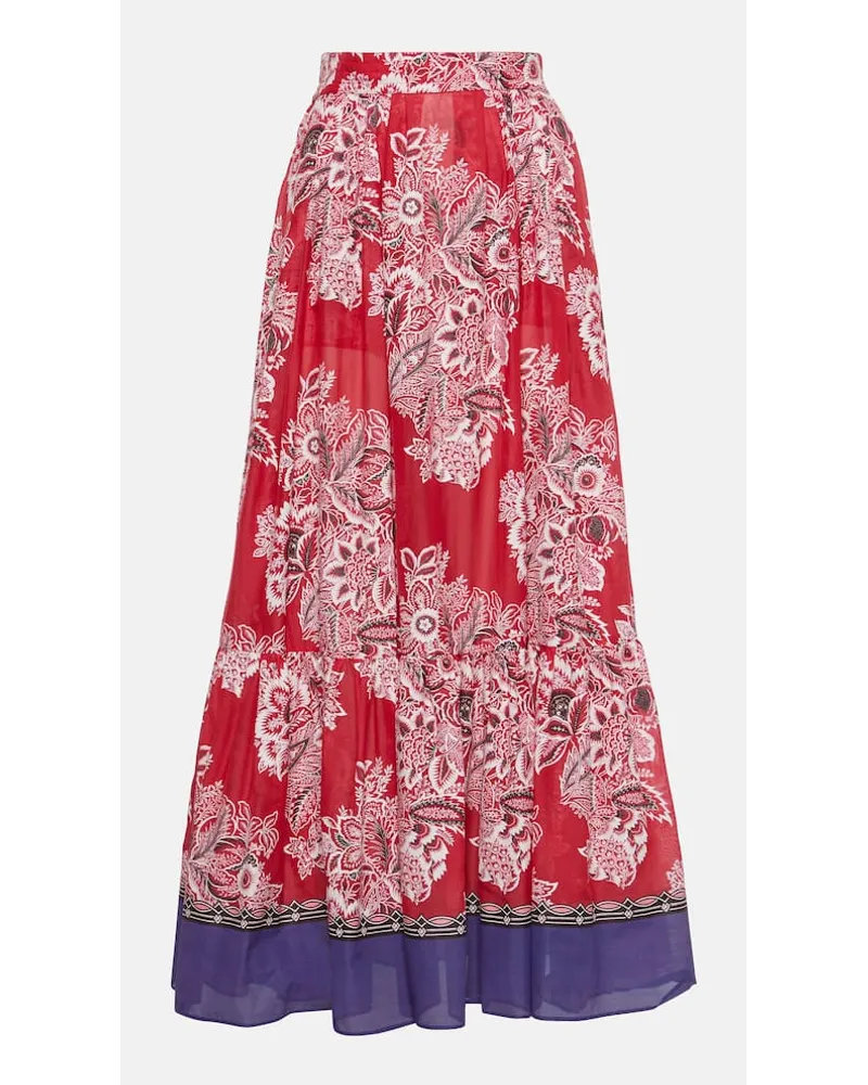 Etro Gonna lunga in cotone e seta a vita alta Rosso