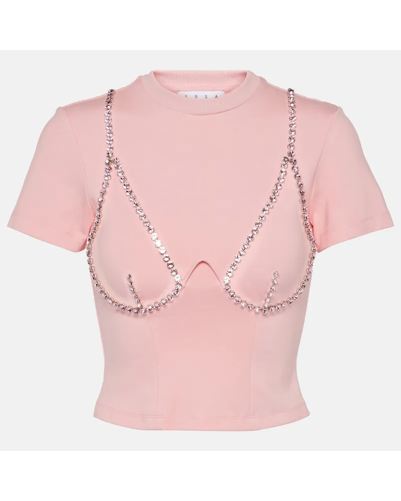 Area T-shirt in jersey con cristalli Rosa