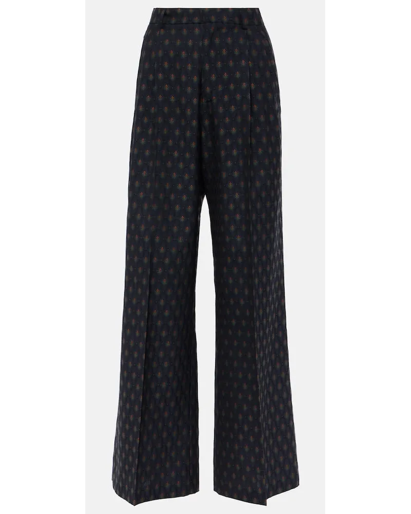 Etro Pantaloni a gamba larga in lana e cotone Blu