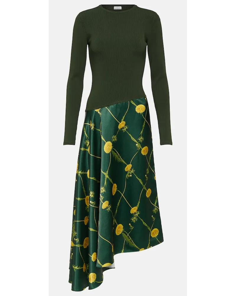 Burberry Abito midi in jersey e raso con stampa Verde