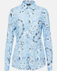 Etro Camicia in cotone e seta con stampa Blu