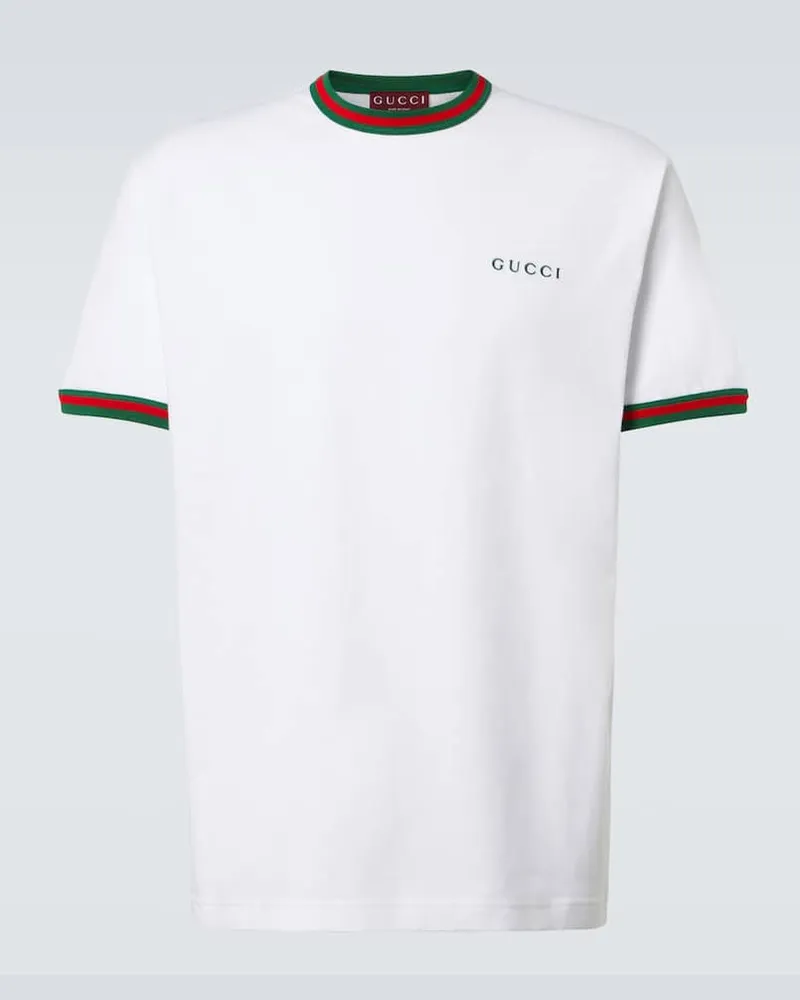 Gucci T-shirt in jersey di cotone con logo Webstripe Bianco