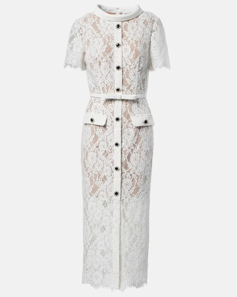 Self-Portrait Abito midi in pizzo Bianco