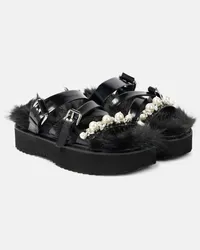 Simone Rocha Sandali in pelle con pelliccia sintetica e platform Nero