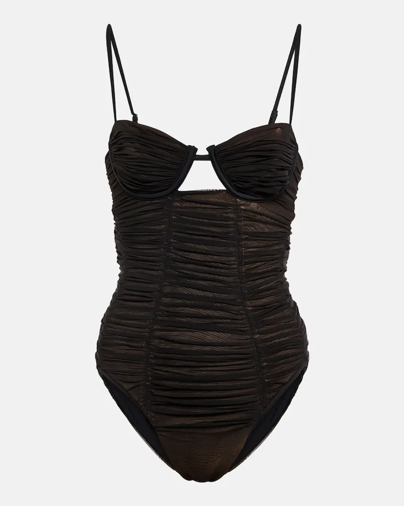 Self-Portrait Costume intero in mesh con ruches Nero