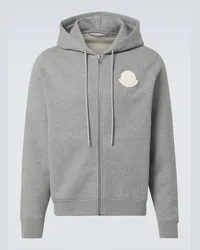 Moncler Felpa in cotone con cappuccio e zip Grigio