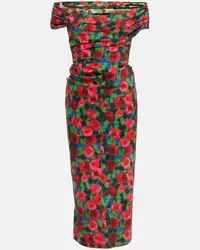 Carolina Herrera New York Abito midi con scollo bardot Multicolore