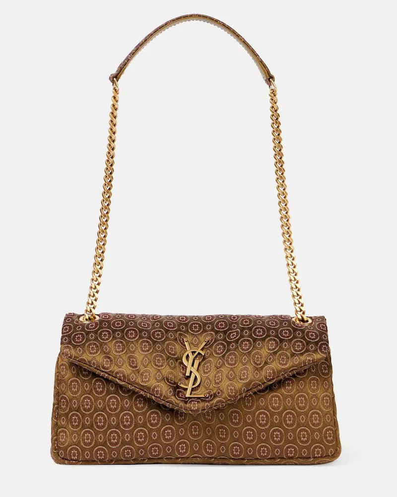 Saint Laurent Borsa Calypso Small in jaquard Verde