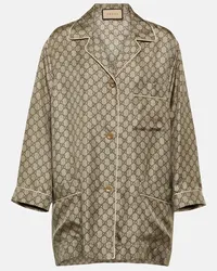 Gucci Camicia oversize in seta GG Supreme Marrone