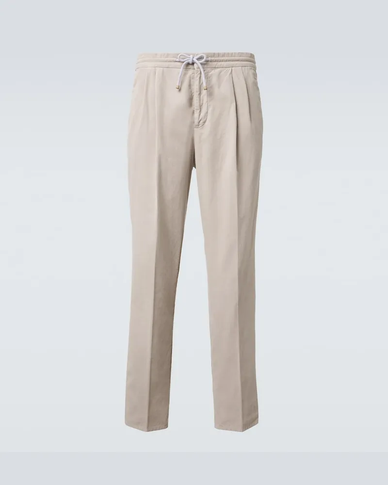 Brunello Cucinelli Pantaloni tapered in cotone Beige