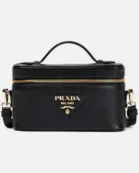 Prada Borsa Mini in pelle saffiano con logo Nero