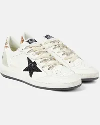 Golden Goose Sneakers Ball Star in pelle con glitter Bianco