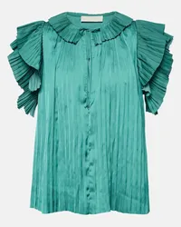 Ulla Johnson Blusa Elli in raso con volant Verde