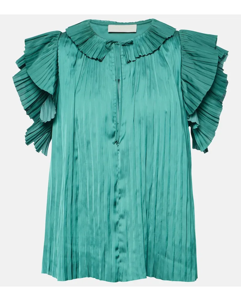 Ulla Johnson Blusa Elli in raso con volant Verde