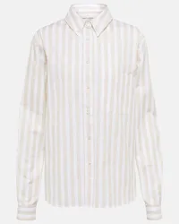 Saint Laurent Camicia in popeline di cotone a righe Beige