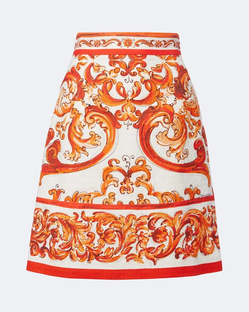 Dolce & Gabbana Minigonna in misto cotone e lino con stampa Arancione
