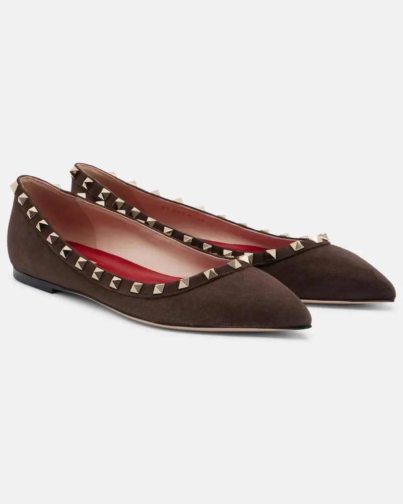 Valentino Garavani Ballerine Rockstud in suede Marrone